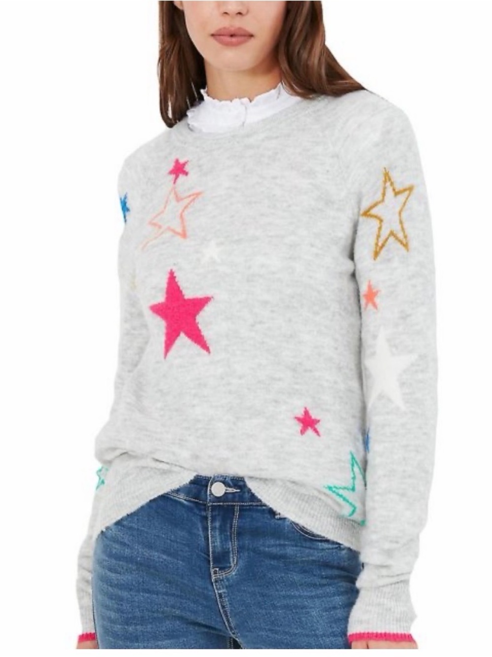 Joules Chantelle Grey Marl Star Sweater Size 8
